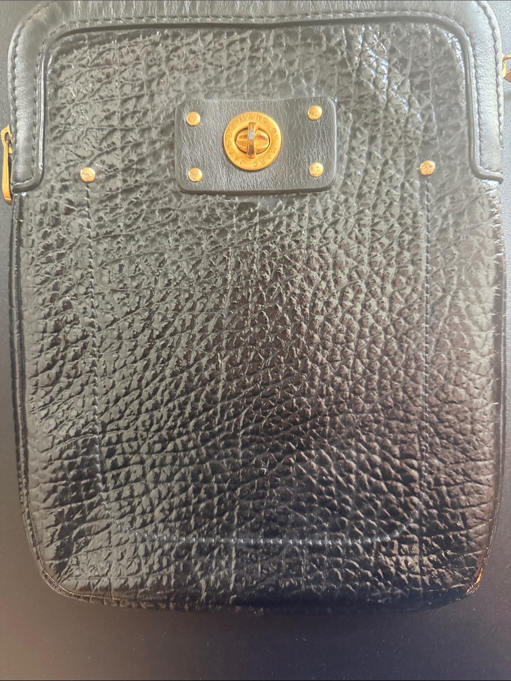 Marc by Marc Jacobs Black Pebbled Leather Tablet Sleeve with Gold Hardware